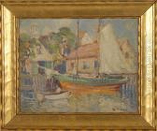 Provincetown Harbor Scene With Boats Oil Painting by Arthur Vidal Diehl