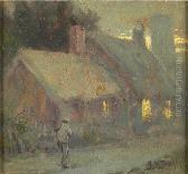 Cottages At Dusk Oil Painting by Arthur Vidal Diehl