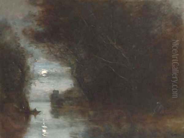 Paysage au clair de lune Oil Painting by Jean-Baptiste-Camille Corot