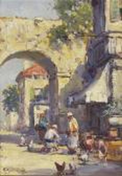 Middle Eastern Streetscene Oil Painting by Arthur Vidal Diehl