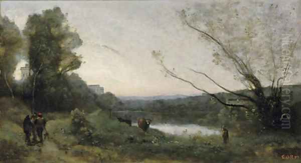 Rives d'un etang Oil Painting by Jean-Baptiste-Camille Corot