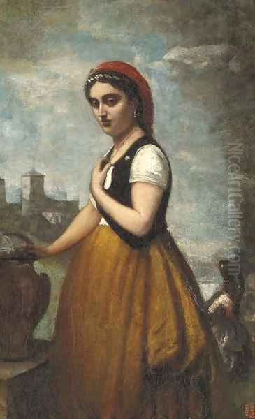 L'Italienne à la fontaine Oil Painting by Jean-Baptiste-Camille Corot