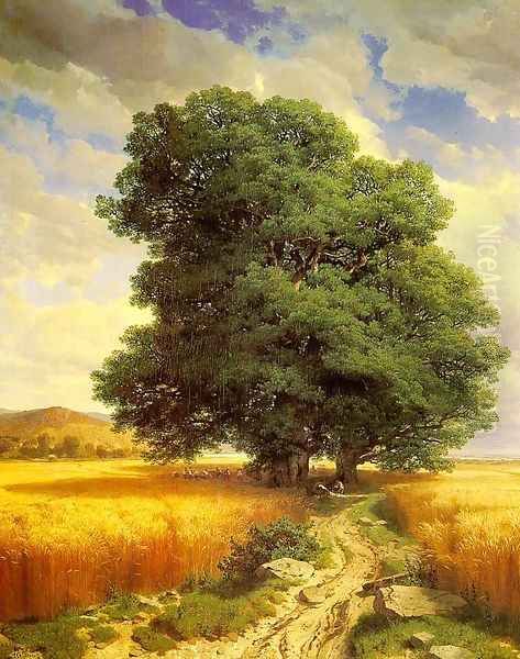 Landscape with Oak Trees 1859 Oil Painting by Alexandre Calame