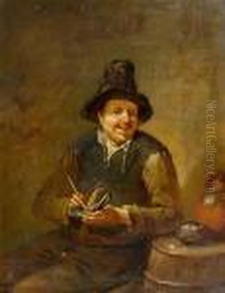 Man Filling His Pipe With Tobacco Oil Painting by Abraham Diepraam