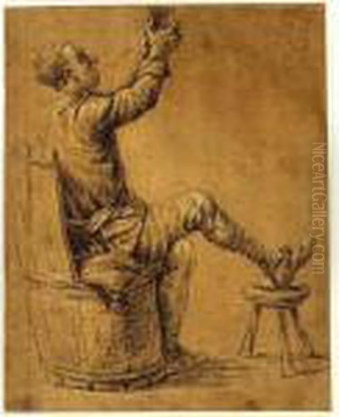 A Seated Man Seen From The Right, Raising His Glass Of Ale Oil Painting by Abraham Diepraam