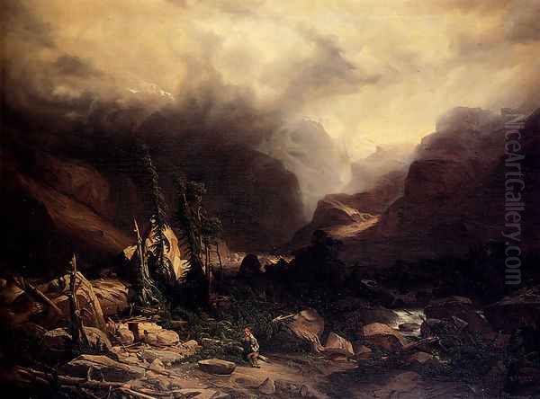 L'Eboulement Oil Painting by Alexandre Calame