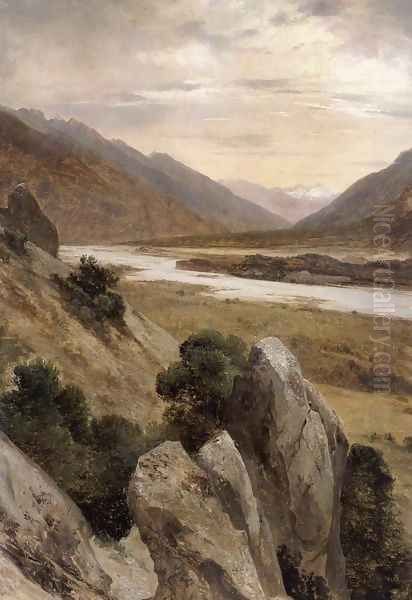 Mountainous Landscape with a Torrent 1840 Oil Painting by Alexandre Calame