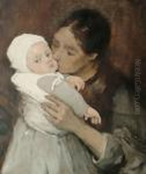 Mother And Child Oil Painting by Pierre Jacques Dierckx