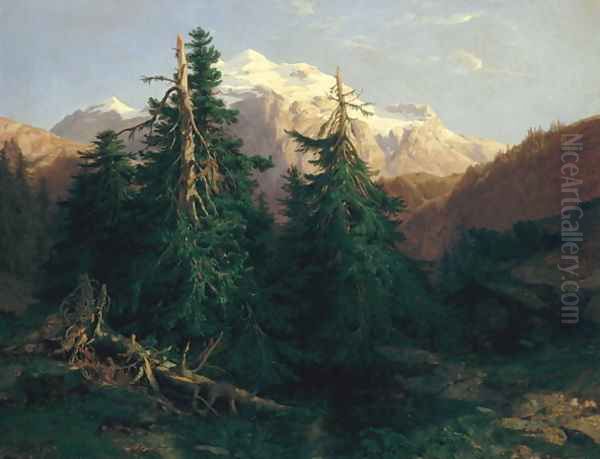 Glacier, Rosen Lanigletscher, 1854 Oil Painting by Alexandre Calame