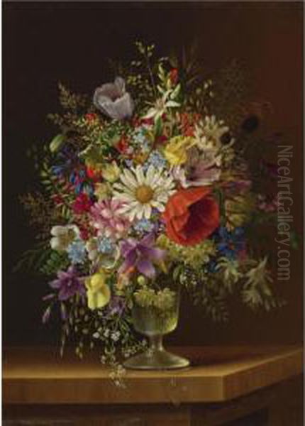 Still Life With Flowers Oil Painting by Adelheid Dietrich