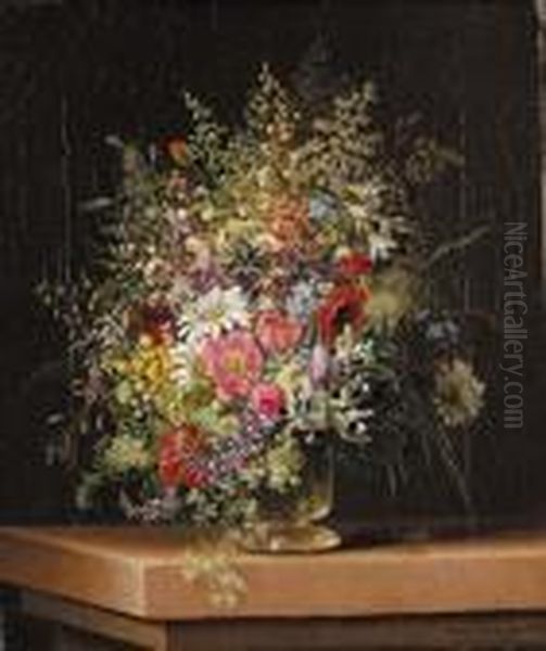 Wild Flowers In A Glass Vase Oil Painting by Adelheid Dietrich