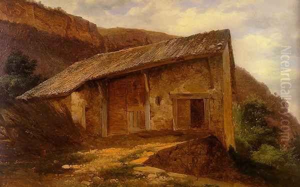 A Farm House On The Side Of A Mountain Oil Painting by Alexandre Calame