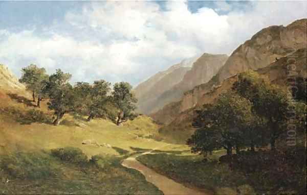 'Paysage au Servas', Switzerland Oil Painting by Alexandre Calame