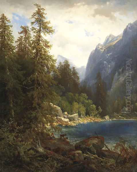 Paysage de montagne avec lac, 1854 Oil Painting by Alexandre Calame