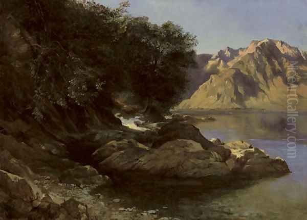 Bord de lac, 1855-61 Oil Painting by Alexandre Calame