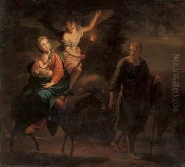 The Flight Into Egypt Oil Painting by Christian Wilhelm Ernst Dietrich