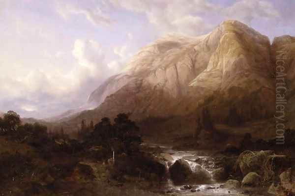 Mountainous Landscape with a Torrent Oil Painting by Alexandre Calame