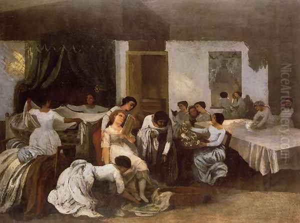 Dressing the Dead Girl Oil Painting by Gustave Courbet