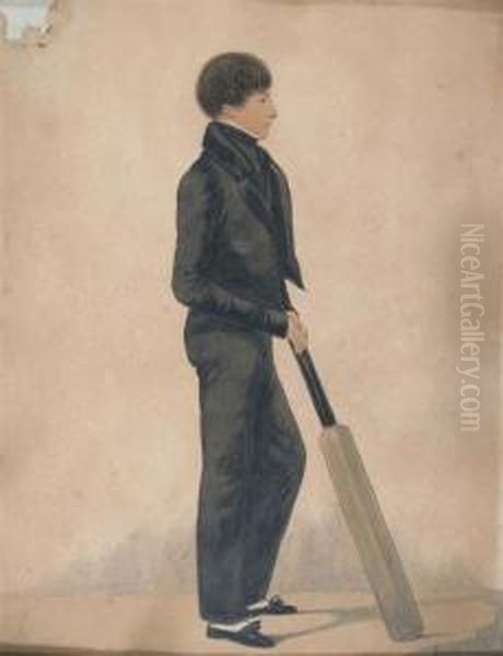 Edgar Wise With A Cricket Bat; Girl With A Shuttlecock Oil Painting by Richard Dighton