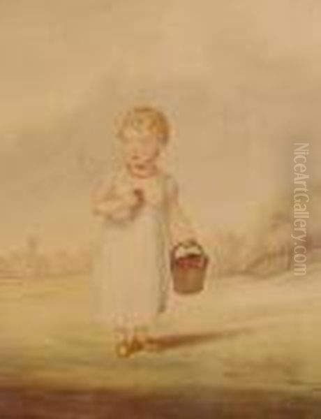 Portraitof A Child Holding A Basket Of Berries Oil Painting by Richard Dighton