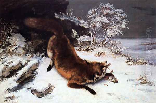 Fox in the Snow Oil Painting by Gustave Courbet