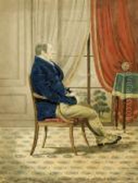 A Portrait Of A Gentleman Seated Looking Out Of A Window Oil Painting by Richard Dighton