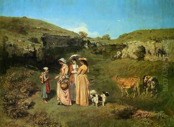 The Young Ladies of the Village Oil Painting by Gustave Courbet