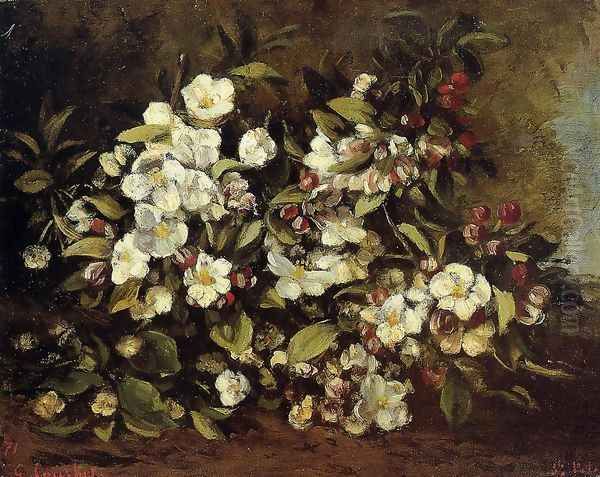 Flowering Apple Tree Branch Oil Painting by Gustave Courbet