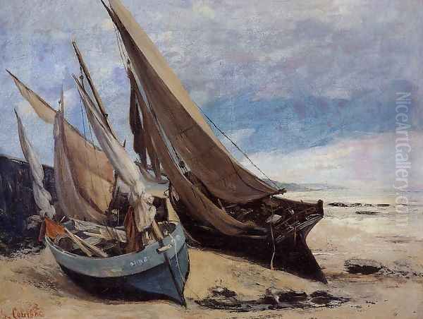 Fishing Boats on the Deauville Beach Oil Painting by Gustave Courbet