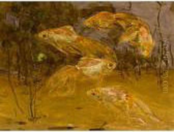 Goldfish In An Aquarium; Together With A Work By Lizzy Ansingh Oil Painting by Gerrit Willem Dijsselhof