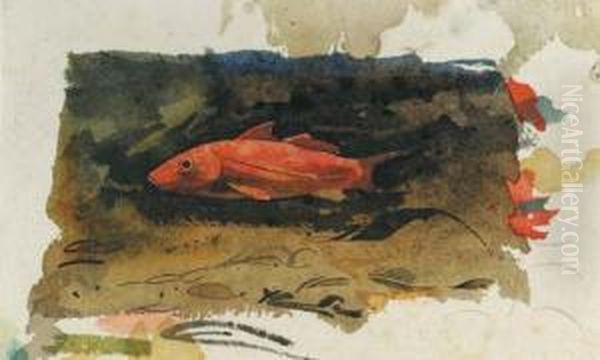 Goldfish Oil Painting by Gerrit Willem Dijsselhof