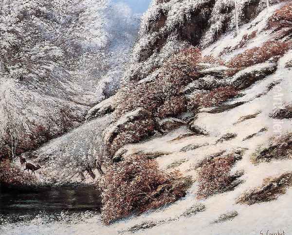 Deer in a Snowy Landscape, 1867 Oil Painting by Gustave Courbet