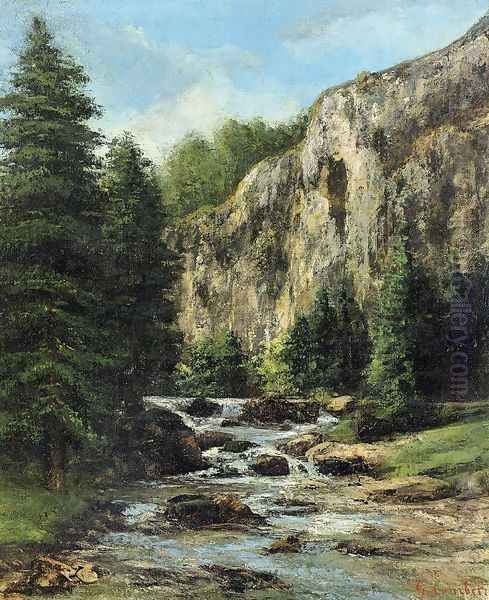 Study for 'Landscape with Waterfall' Oil Painting by Gustave Courbet