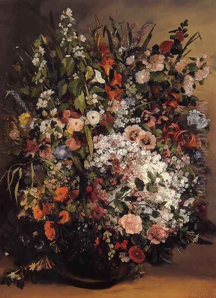 Bouquet of Flowers in a Vase Oil Painting by Gustave Courbet