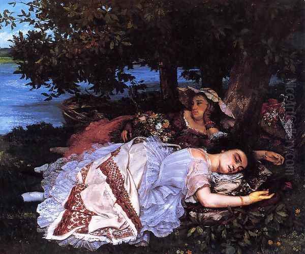 Young Ladies on the Banks of the Seine Oil Painting by Gustave Courbet