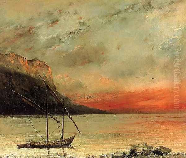 Sunset over Lake Leman, 1874 Oil Painting by Gustave Courbet