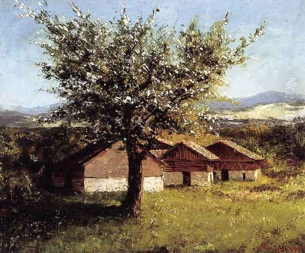 Swiss Landscape with Flowering Apple Tree Oil Painting by Gustave Courbet