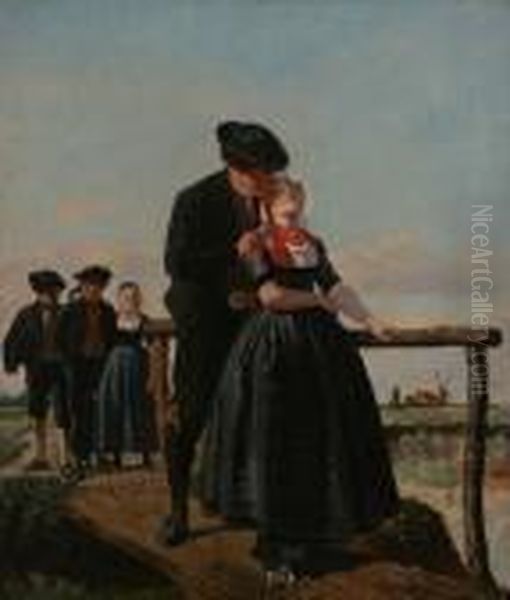 Zeeuws Koppel Op De Brug Oil Painting by Adolph Alexander Dillens