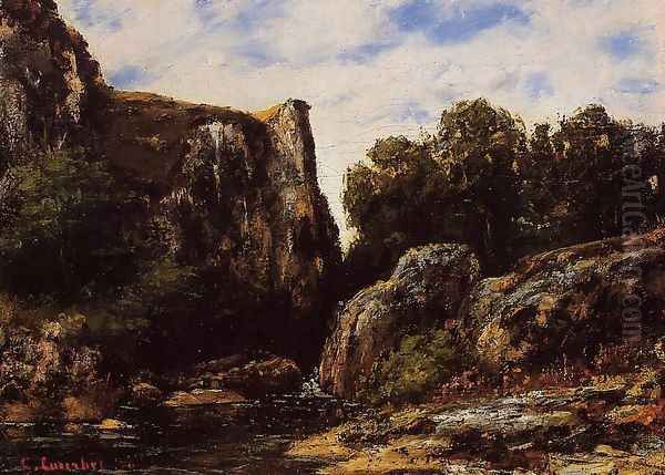 A Waterfall in the Jura Oil Painting by Gustave Courbet