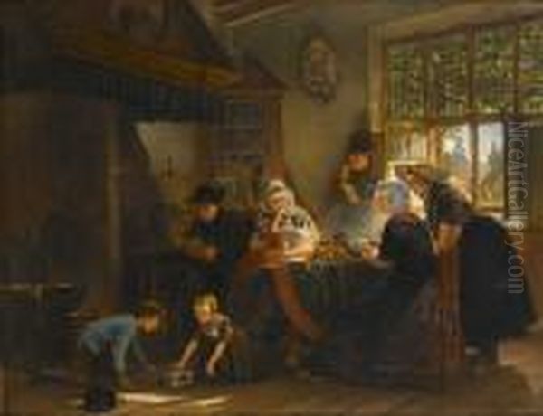 Preparing The Meal Oil Painting by Adolph Alexander Dillens