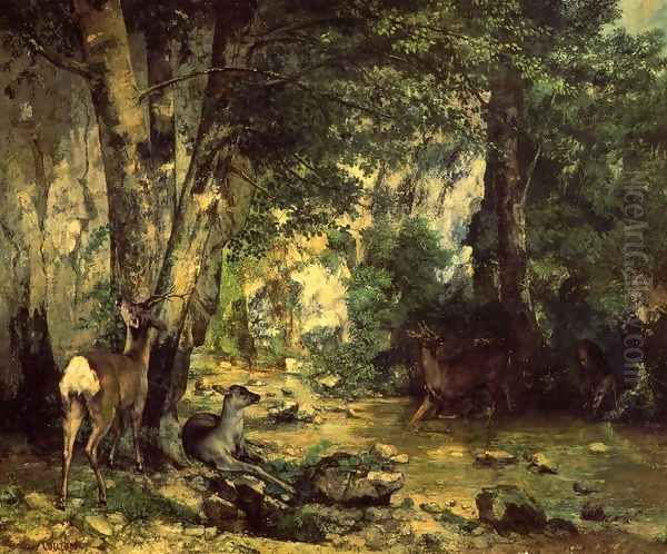 The Shelter of the Roe Deer at the Stream of Plaisir-Fontaine, Doubs Oil Painting by Gustave Courbet