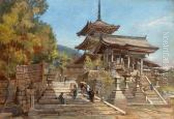 The Saimon (west Gate) Of The Kiyumizu-dera Temple, Kyoto, Japan Oil Painting by Frank Dillon