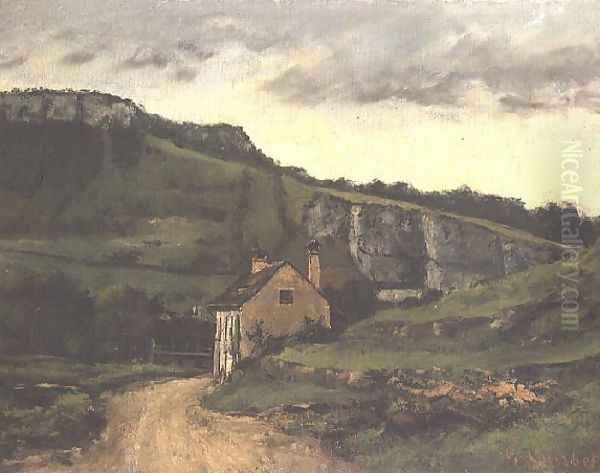 A Country Cottage Oil Painting by Gustave Courbet