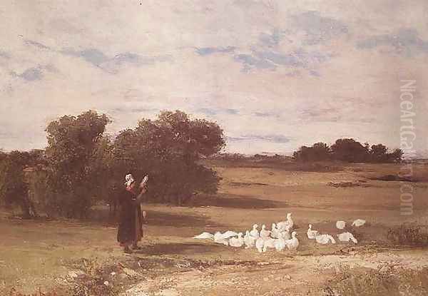 Girl with Geese Oil Painting by Gustave Courbet