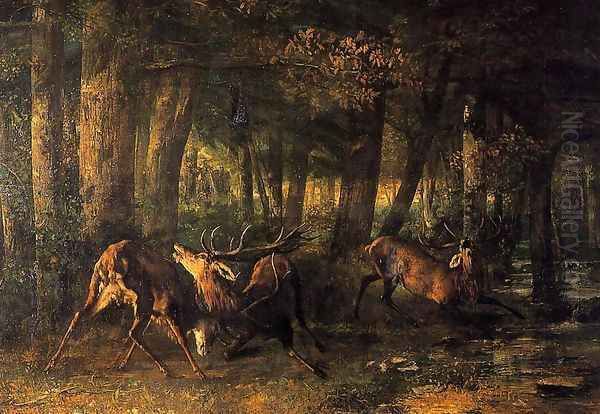 Battle of the Stags Oil Painting by Gustave Courbet