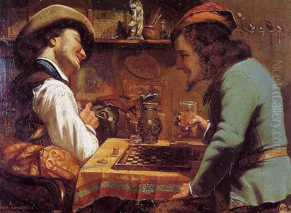 The Draughts Players Oil Painting by Gustave Courbet