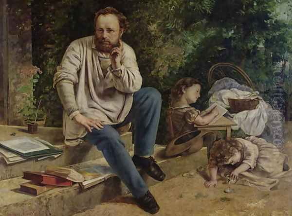 Pierre Joseph Proudhon (1809-65) and his children in 1853, 1865 Oil Painting by Gustave Courbet