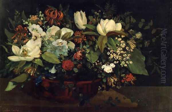 Basket of Flowers Oil Painting by Gustave Courbet