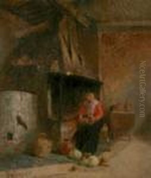 Interno Di Cucina Con Contadina Oil Painting by Francesco Paolo Diodati