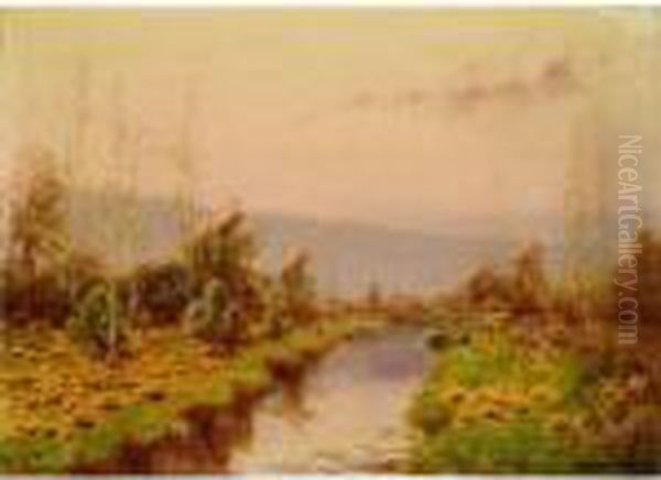 River Landscape Oil Painting by Serkis Diranian